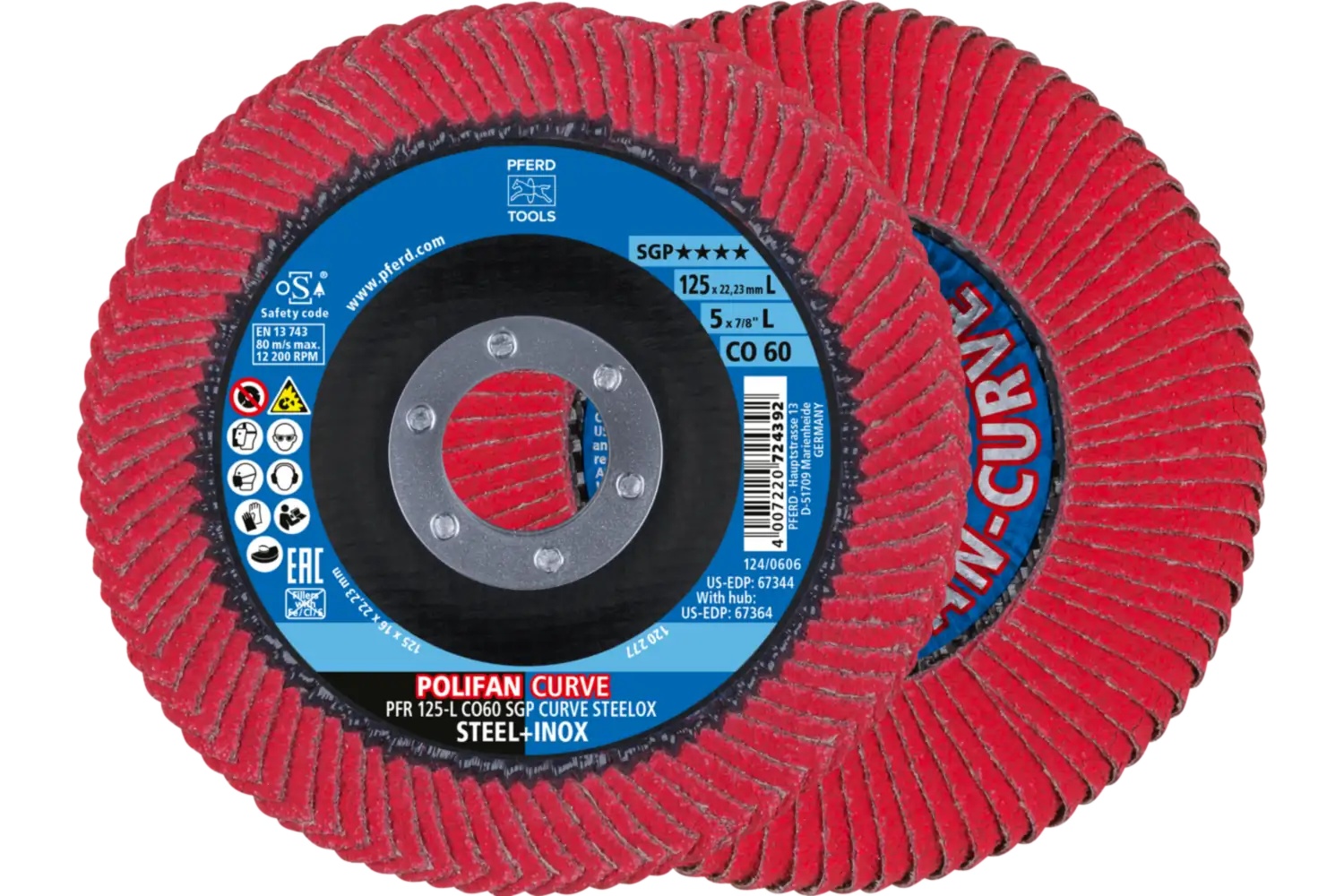 Picture of Pferd Flap Disc, 5" x 7/8, CO SGP Curve Steelox, 60 Grit, Large Radius, Ceramic oxide